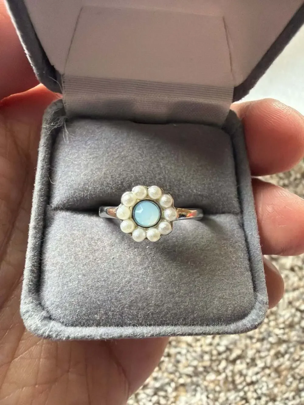 Sterling Silver Blue Lab Opal and Pearl Flower Ring - Picture 1 of 3
